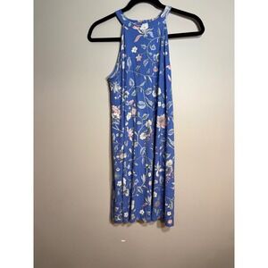 Loft Petites Blue Floral Halter Mini Dress Sleeveless Keyhole Back SP